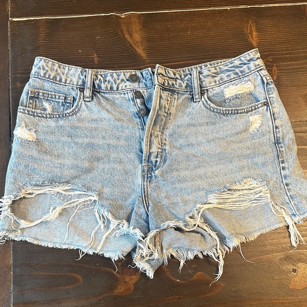 Distressed Light Blue Denim Shorts